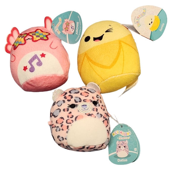 Squishmallows Other - NWT Squishmallows Set Of 3 Leopard Dallas, Axolotl Archie, Banana McDonalds 2.5"
